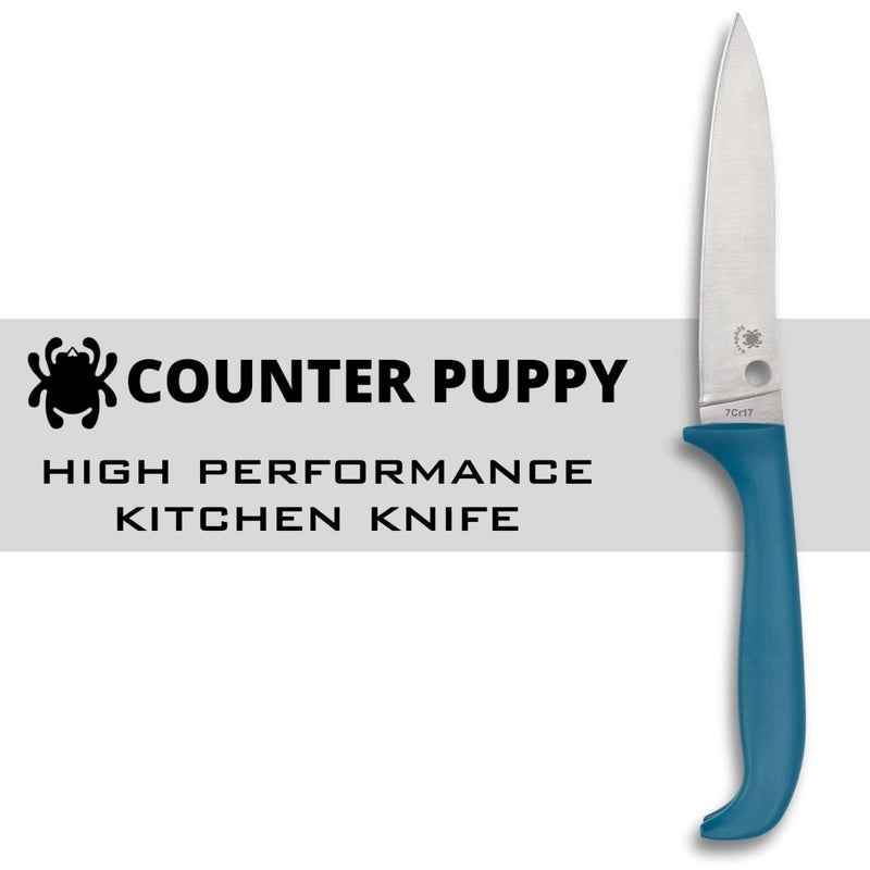 Spyderco Counter Puppy 6.9" Kitchen Knife with 3.46" Corrosion-Resistant 7Cr17 Stainless Steel Blade and Injection-Molded Blue Plastic Handle - Plainedge - K20PBL - Image 2